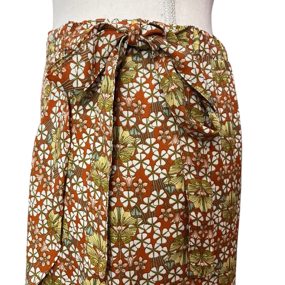 Max Studio Floral Faux Wrap Midi Skirt XL Ruffle High Low Hem Side Tie NWT - Picture 6 of 10